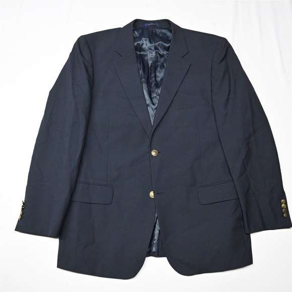 Club Room 43R 44R Navy Blue‎ Gold Button Wool Mens Blazer Suit